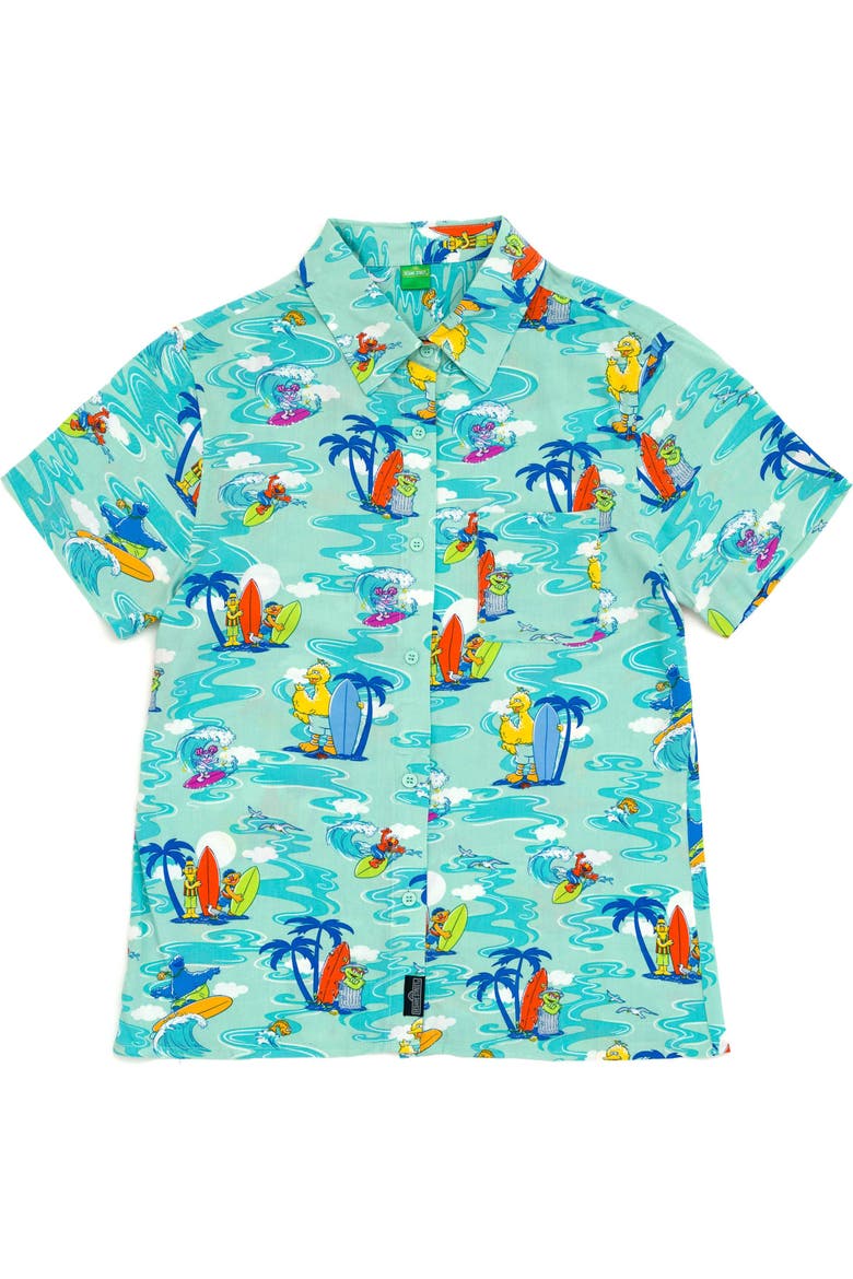 Hawaiian Short Sleeve Button-Down Shirt, Main, color, Aqua Wave