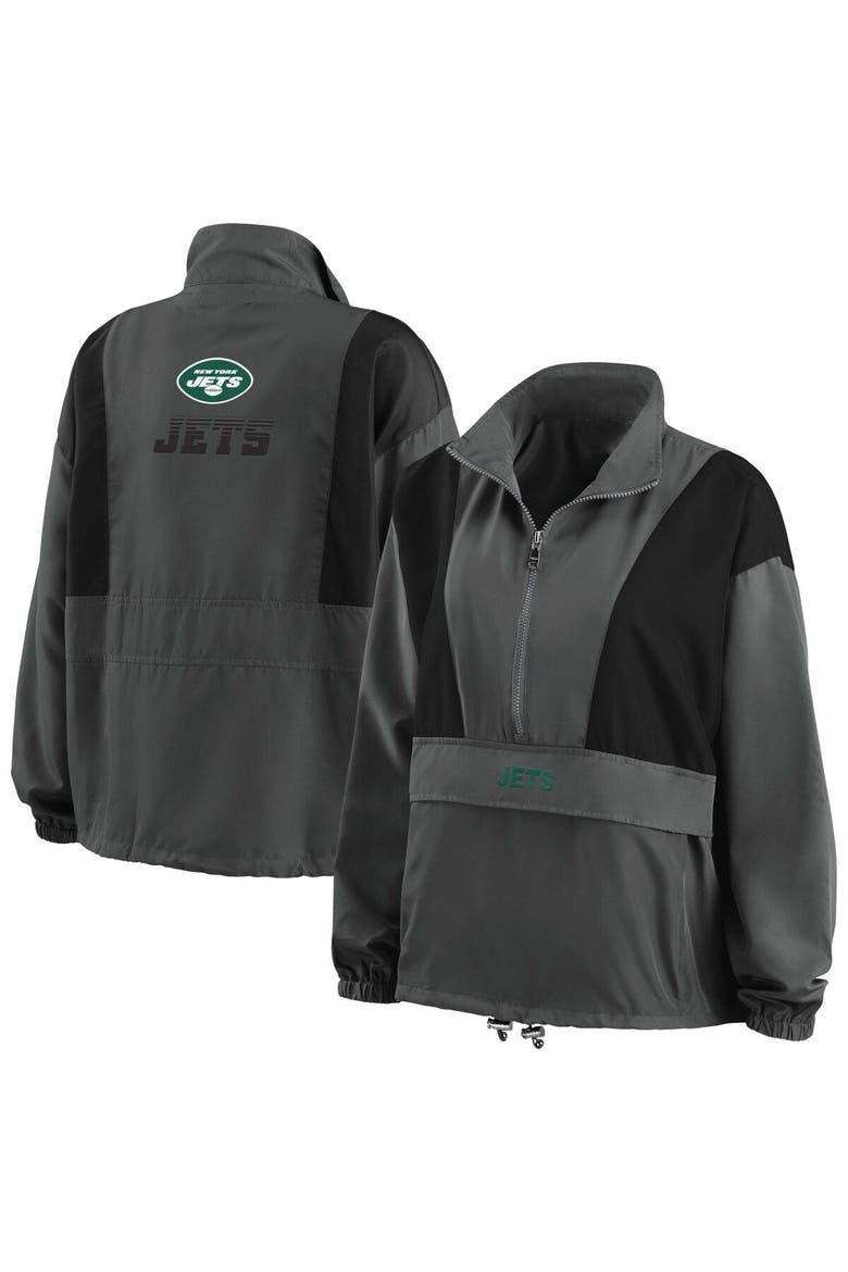 Women's WEAR by Erin Andrews Charcoal New York Jets Popover Packable Half-Zip Jacket, Main, color, Charcoal