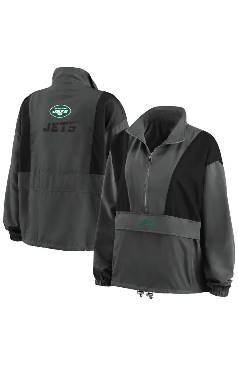 WEAR by Erin Andrews Women's WEAR by Erin Andrews Charcoal New York Jets Popover Packable Half-Zip Jacket, Main, color, 