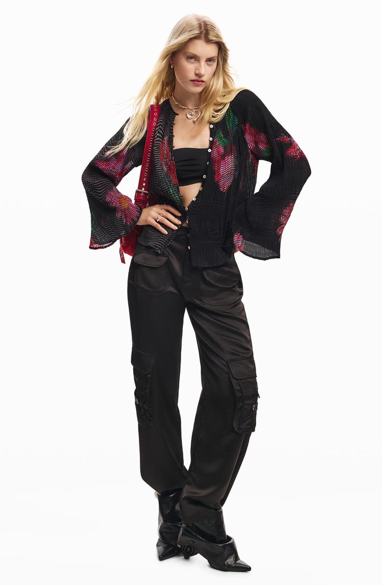 Desigual Long Sleeve Wavy Stripe Top, Alternate, color, Dark Grey