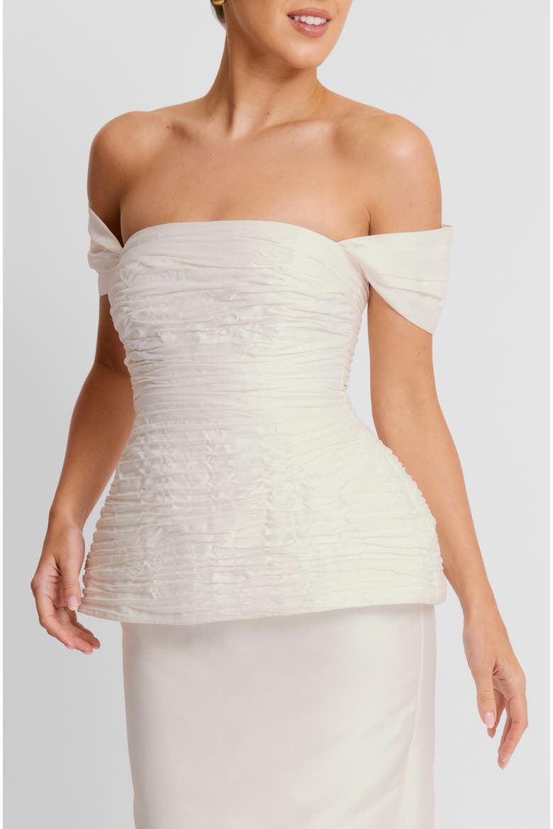 Gathered Bardot Peplum Midi Dress, Alternate, color, White