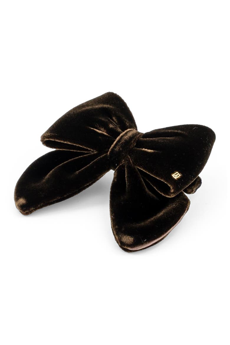 Cannelle Brown Velvet Bow Barette, Alternate, color, Brown
