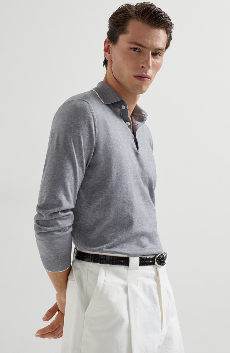 Brunello Cucinelli Cotton and cashmere knit polo, Alternate, color, Dark Grey