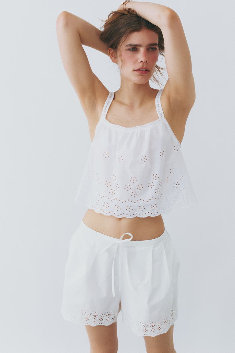 Broderie-anglaise Cotton Top, Alternate, color, White