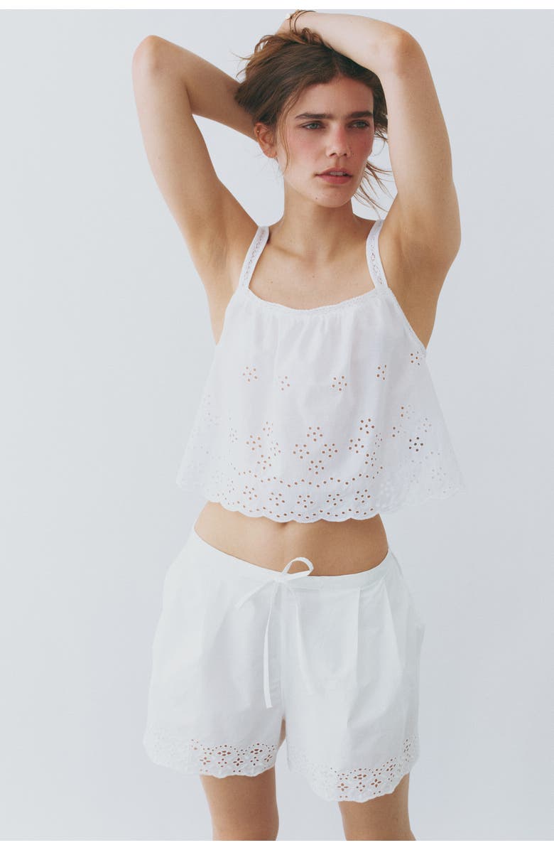 H&M Broderie-anglaise Cotton Top, Alternate, color, White