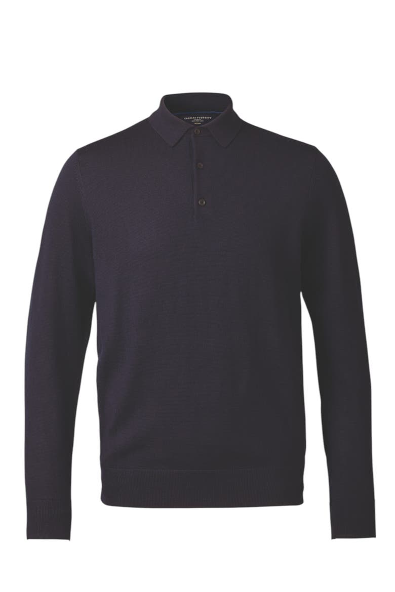 Merino Polo Long Sleeve Sweater, Alternate, color, Navy