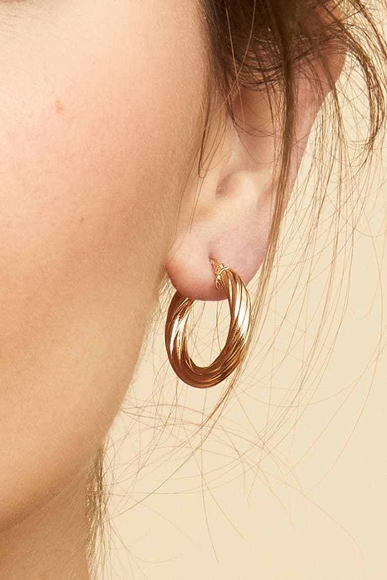14K Gold With A Twist Round Hoops, Alternate, color, Yellow Gold