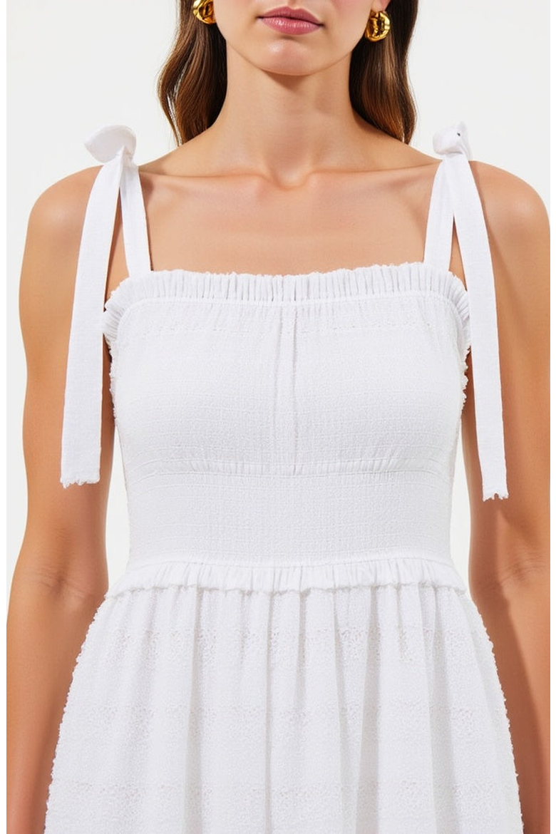Smocked Lace Eyelet Maxi Dress with Scalloped Hem, Alternate, color, White