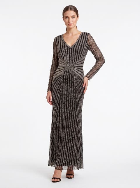 Long Sleeve Beaded Gown