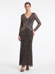 LARA New York Long Sleeve Beaded Gown