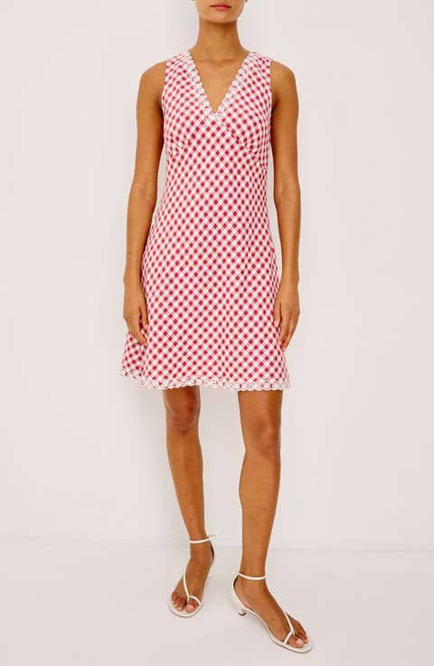 Bex Eyelet Embroidered Gingham Check Linen Dress