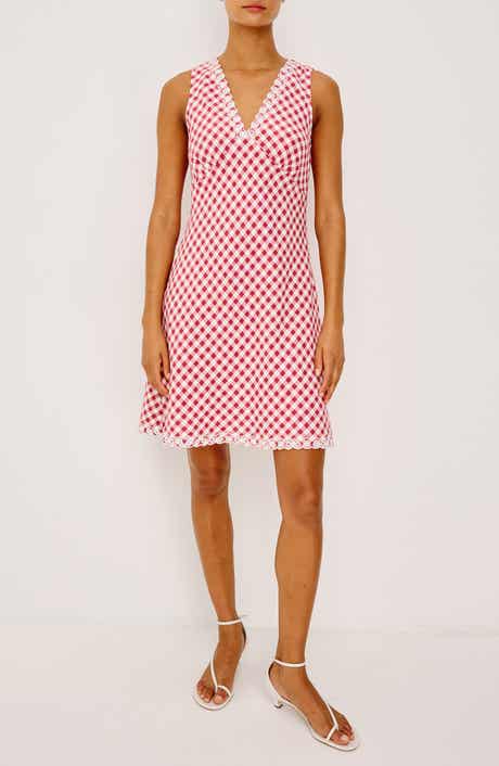 Bex Eyelet Embroidered Gingham Check Linen Dress