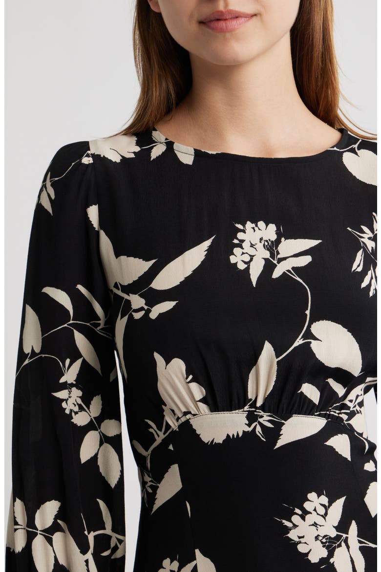 Floral Print Long Sleeve Minidress, Alternate, color, BLACK