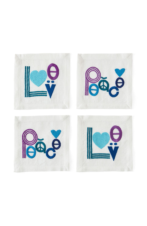 Jonathan Adler Peace & Love Cocktail Napkins In White/blue/purple