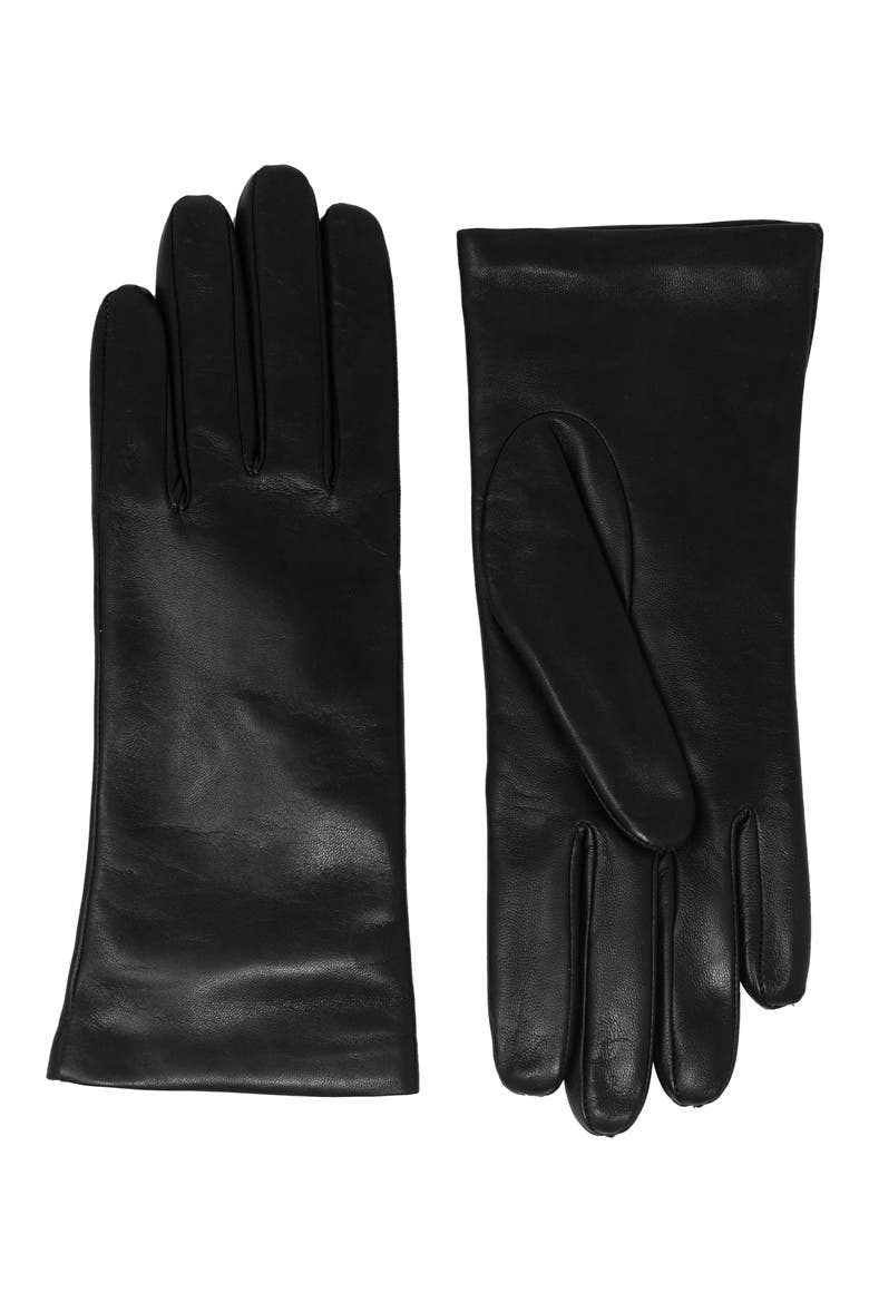 Women's Cashmere Lined Lambskin Leather Gloves, Main, color, BLACK