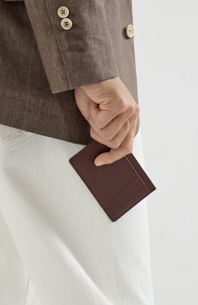 Brunello Cucinelli Calfskin card case, Alternate, color, Brown