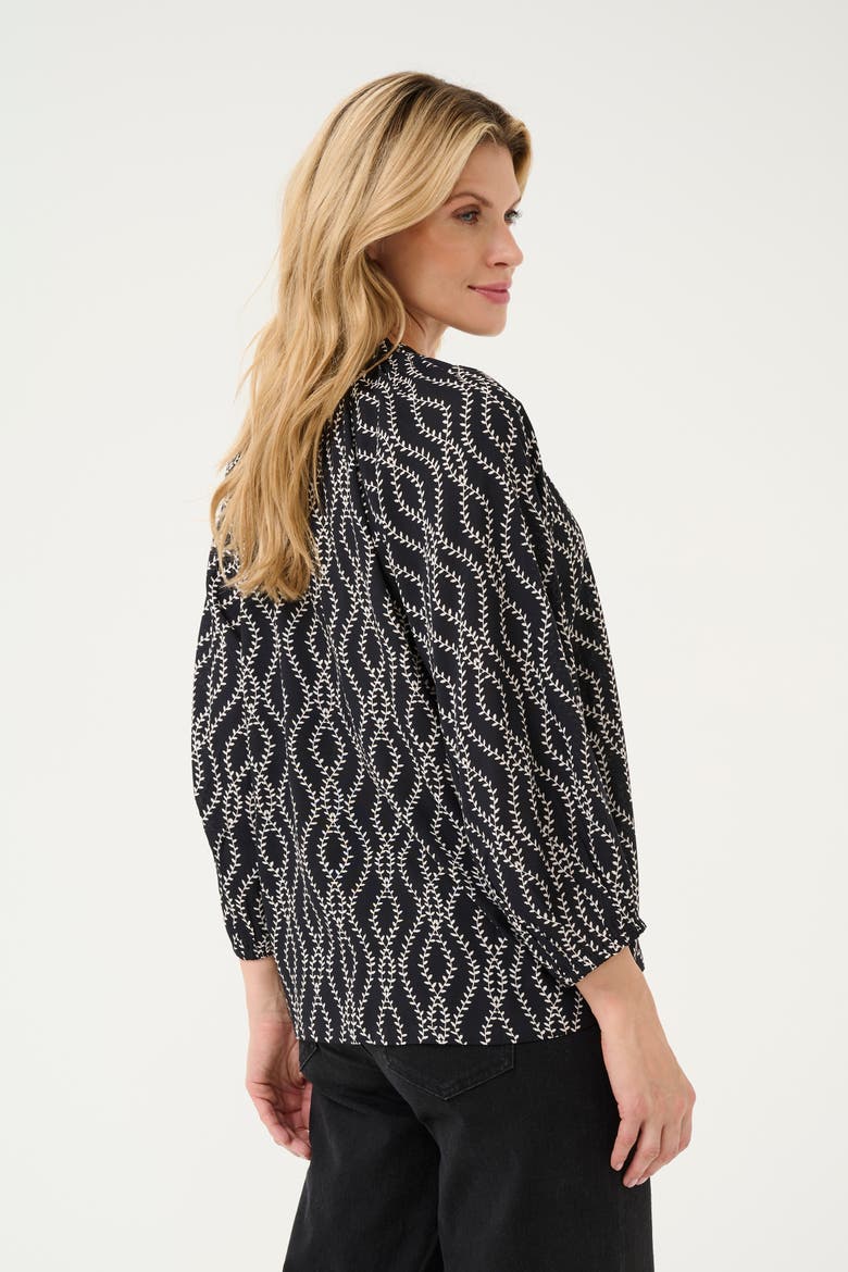 KAsigrid 3/4 Sleeves V-notch Neck Blouse, Alternate, color, Black/Chalk Print