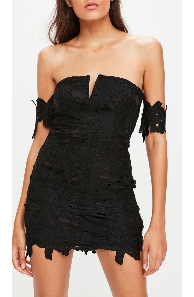 Missguided Lace Bardot Minidress, Alternate, color, 