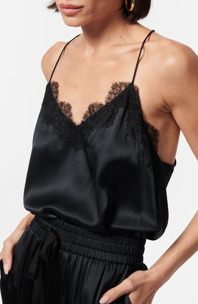 CAMI NYC The Racer Lace Trim Silk Camisole, Alternate, color, Black