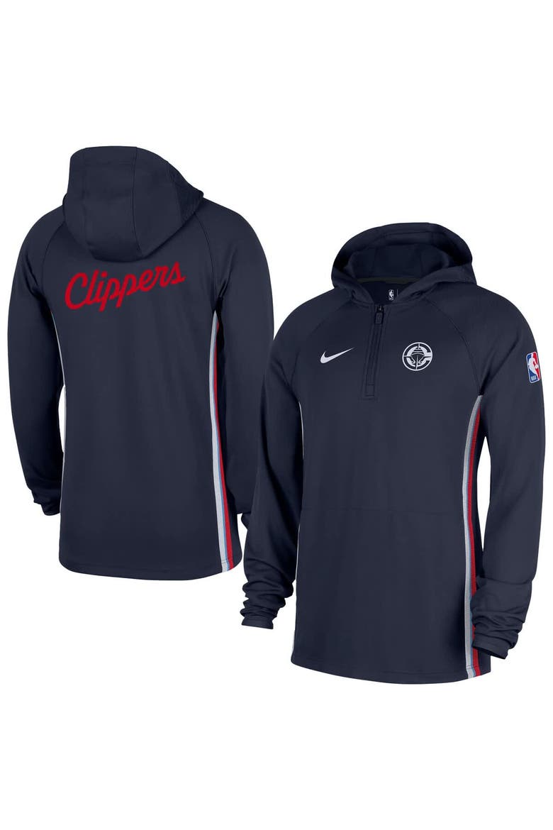 Men's Nike  Navy LA Clippers Authentic On Court Zone Quarter-Zip Dri-FIT Hoodie Jacket, Main, color, Navy