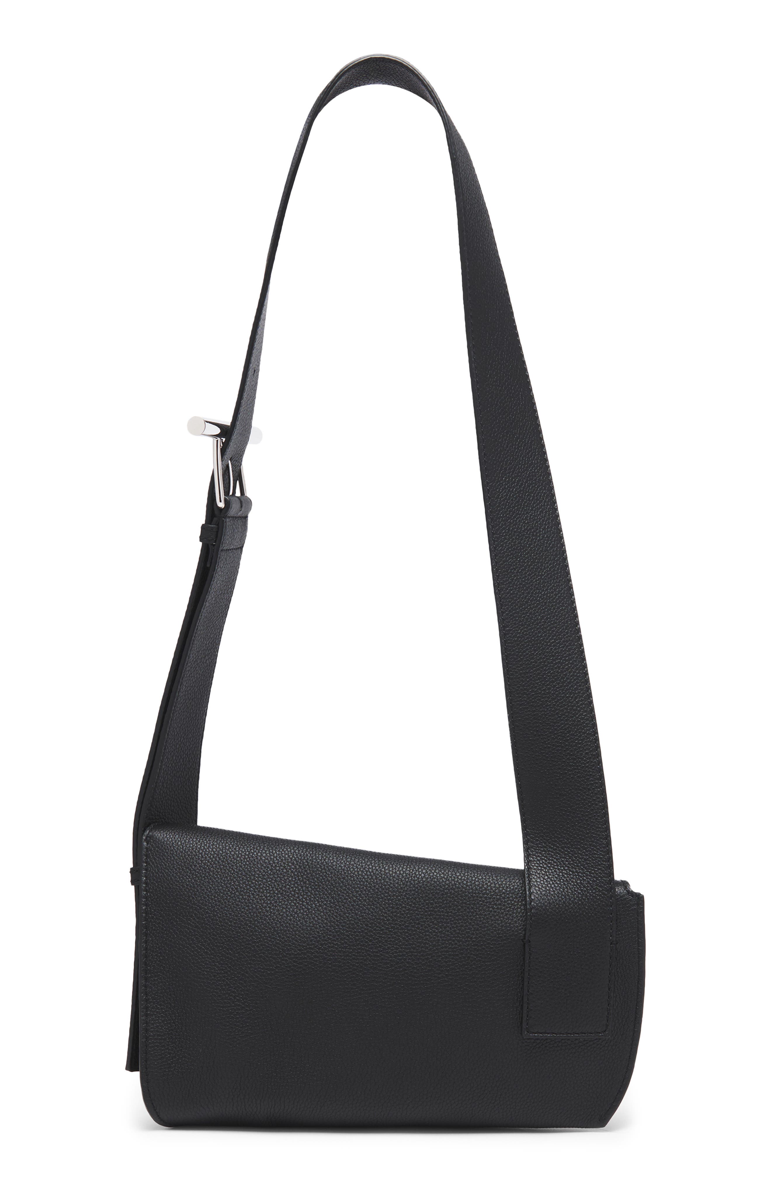 McQueen T-Bar Sling Asymmetric Leather Crossbody Bag, Alternate, color, Black/ Silver