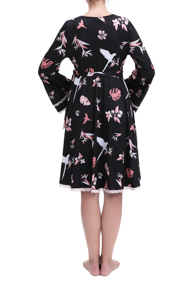 Angela Lounge Maternity Robe, Alternate, color, BLACK