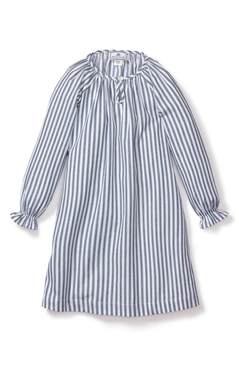 Petite Plume Kids' Delphine Navy French Ticking Stripe Cotton Blend Nightgown, Main, color, Navy