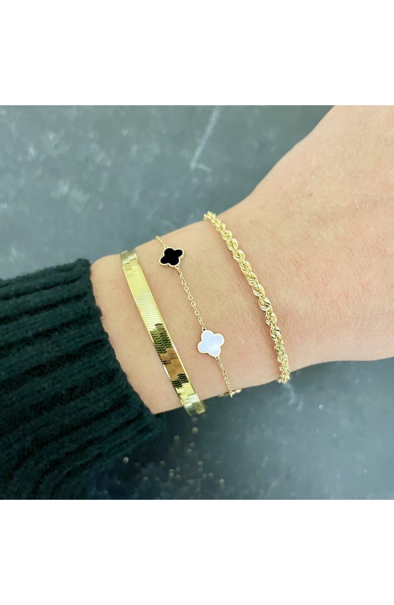 The Lovery Fine Jewelry Mini Mother of Pearl and Onyx Mixed Clover Bracelet, Alternate, color, Mother Of Pearl And Onyx