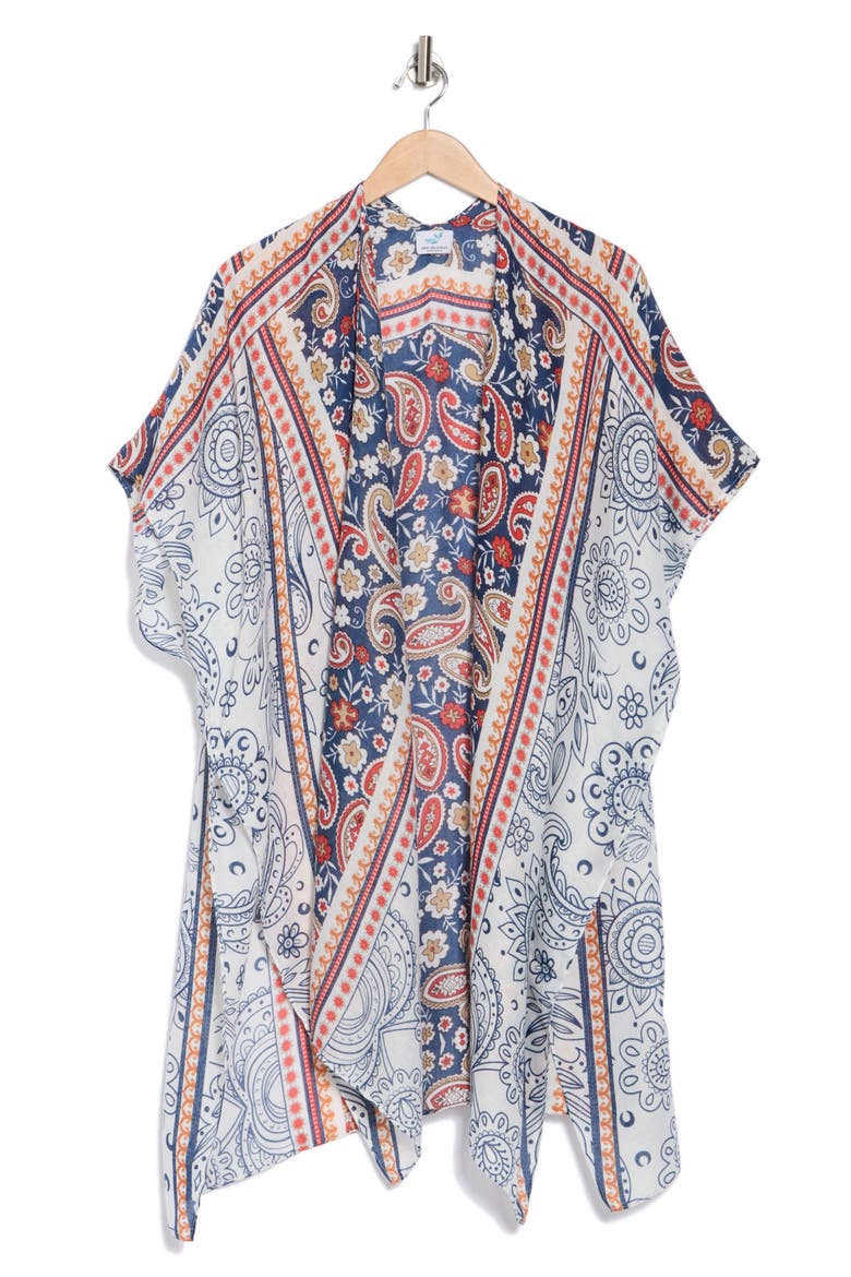 Print Ruana Wrap, Alternate, color, NAVY