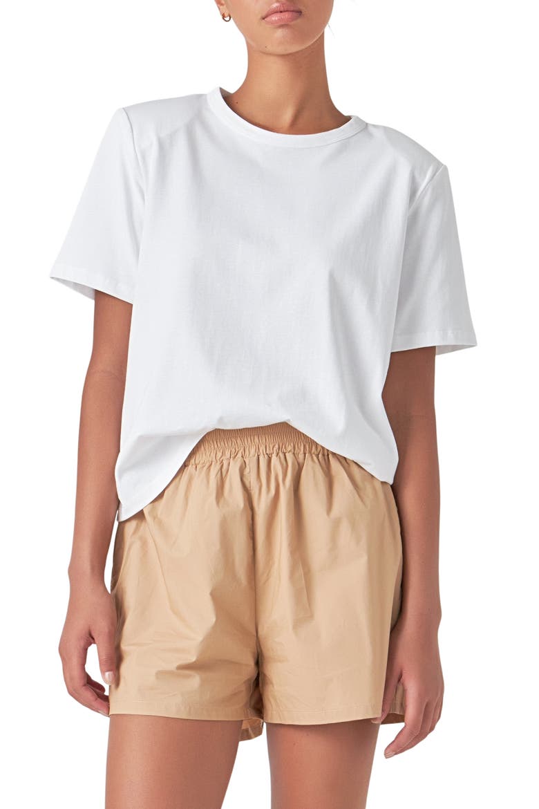 Power Shoulder Cotton T-Shirt, Main, color, WHITE