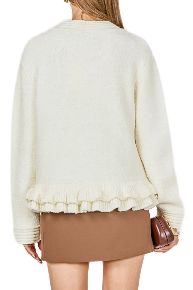 Fuzzy Ruffle Cardigan, Alternate, color, CREAM