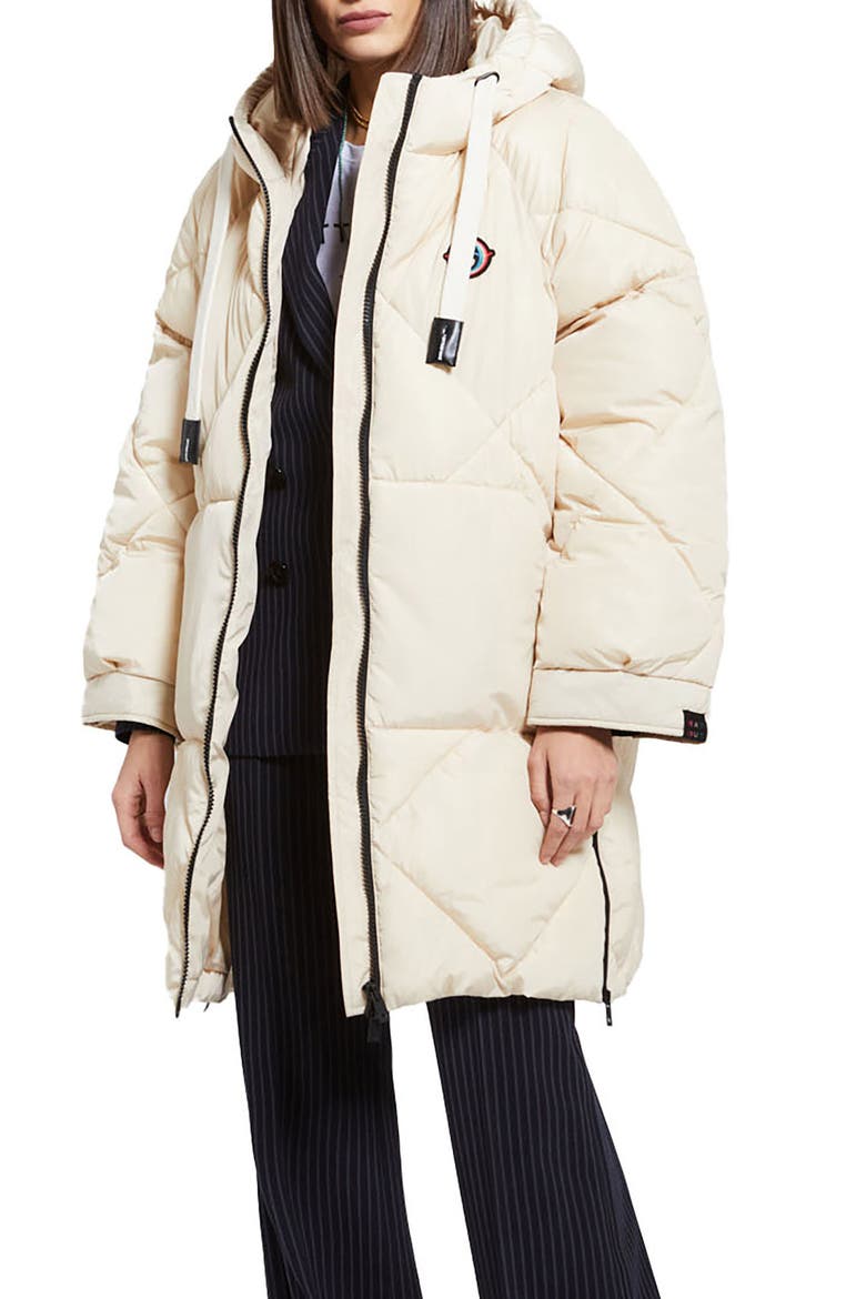 Midi Quilted Puffer Jacket, Main, color, Ecru