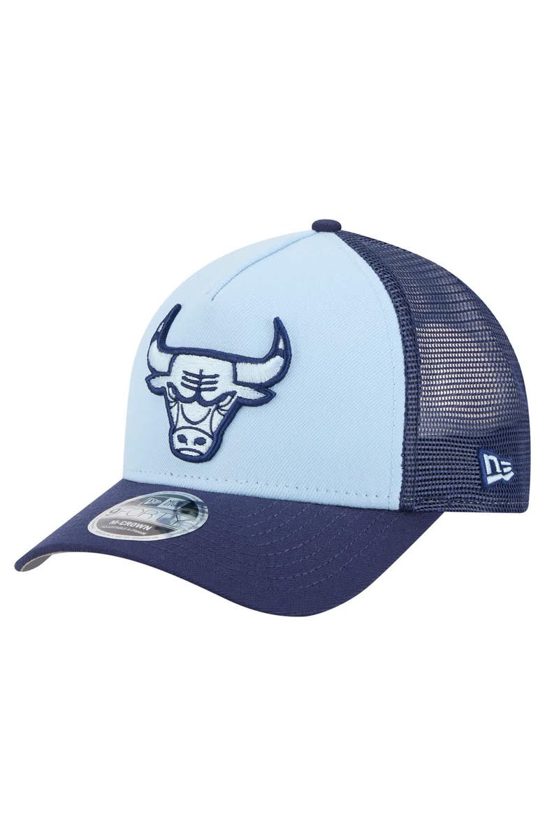 New Era Youth New Era Light Blue Chicago Bulls Colorpack A-Frame 9FORTY Trucker Adjustable Hat, Main, color, 