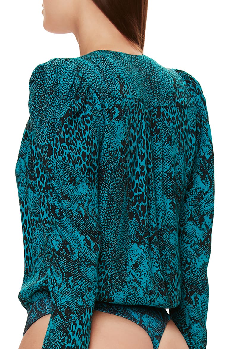 Rexy Button Front Bodysuit, Alternate, color, TEAL ANIMAL