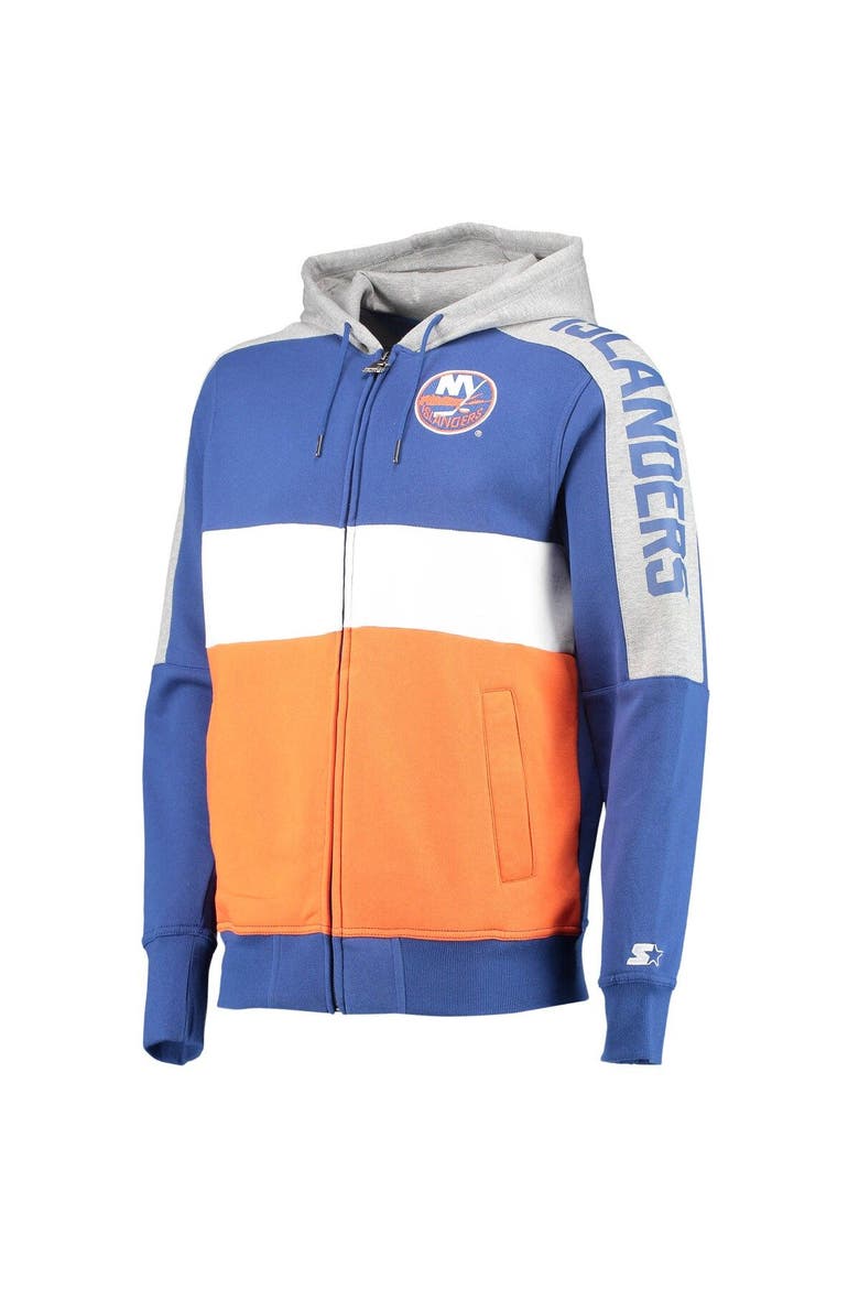 Men's Starter Royal/Orange New York Islanders Playoffs Color Block Full-Zip Hoodie, Alternate, color, Royal