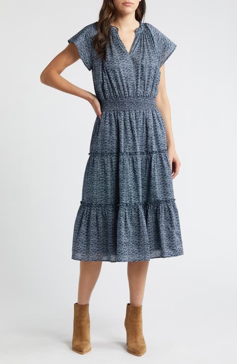 Amellia Print Tiered Cotton Midi Dress