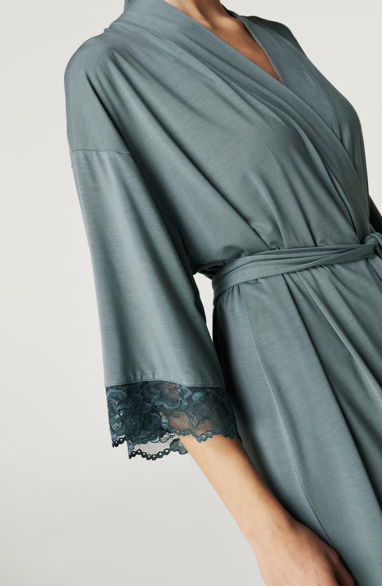 Posh Peanut Lace Trim Robe, Alternate, color, Blue