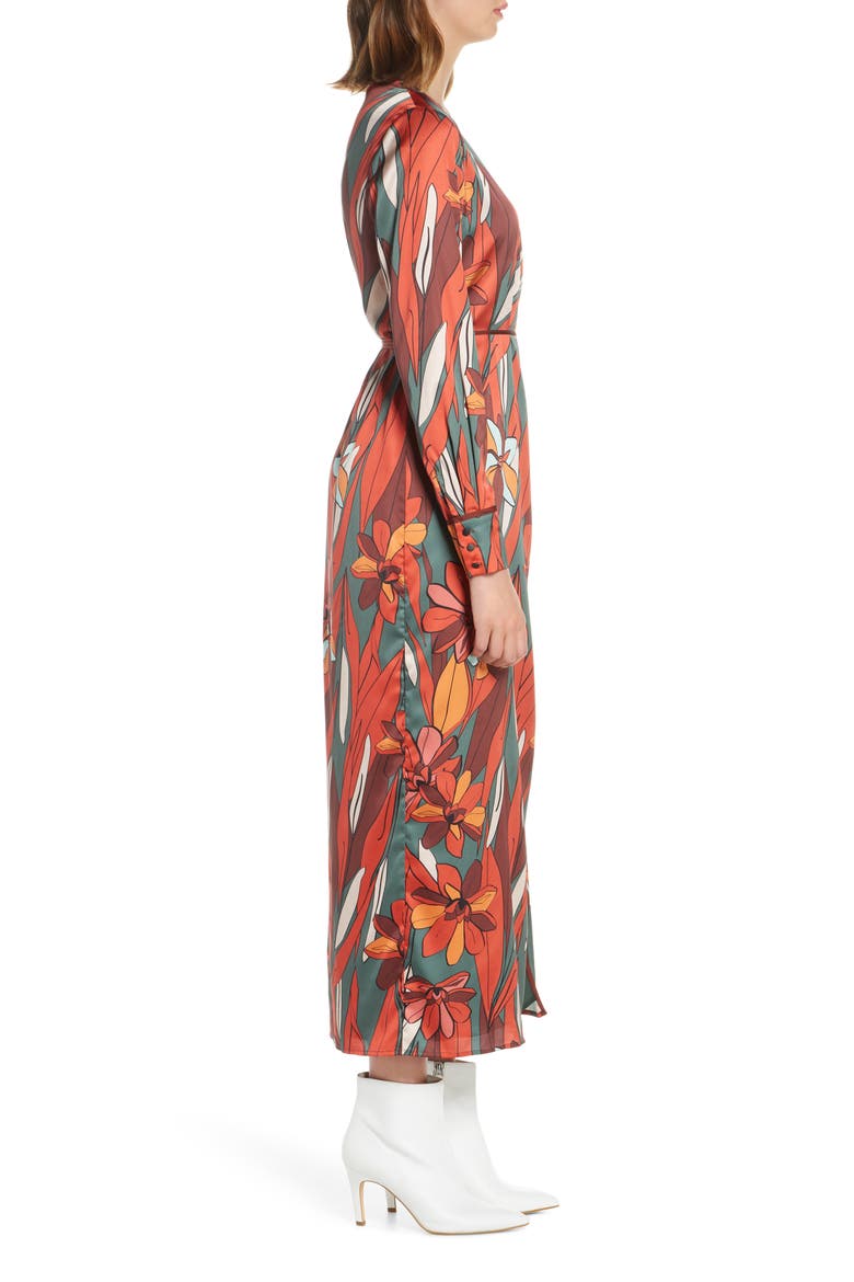 Floral Wrap Maxi Dress, Alternate, color, RED COMBO