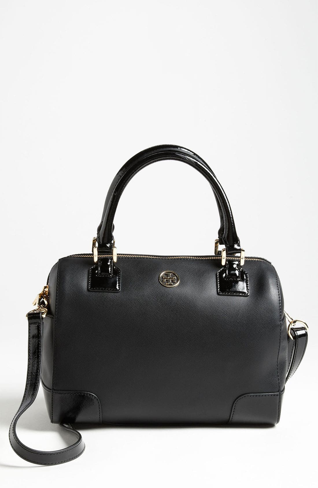 'Robinson - Middy' Saffiano Leather Satchel, Main, color, BLACK