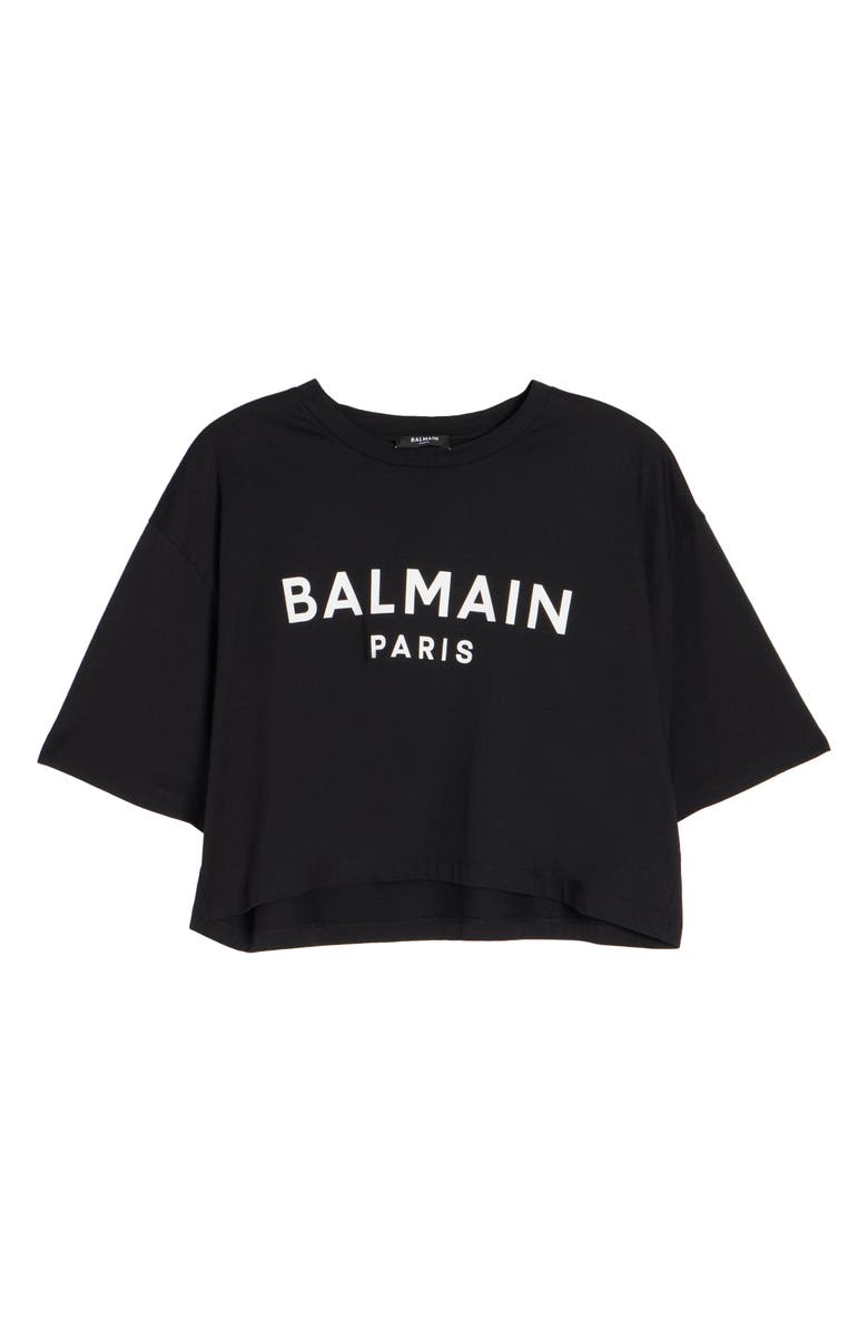 Balmain Logo Crop Cotton Graphic T-Shirt, Alternate, color, Eab Black/ White