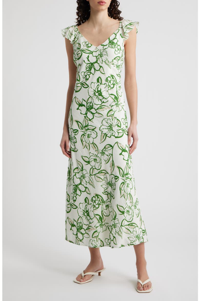 Petal Sketch Maxi Dress, Main, color, CLOVER
