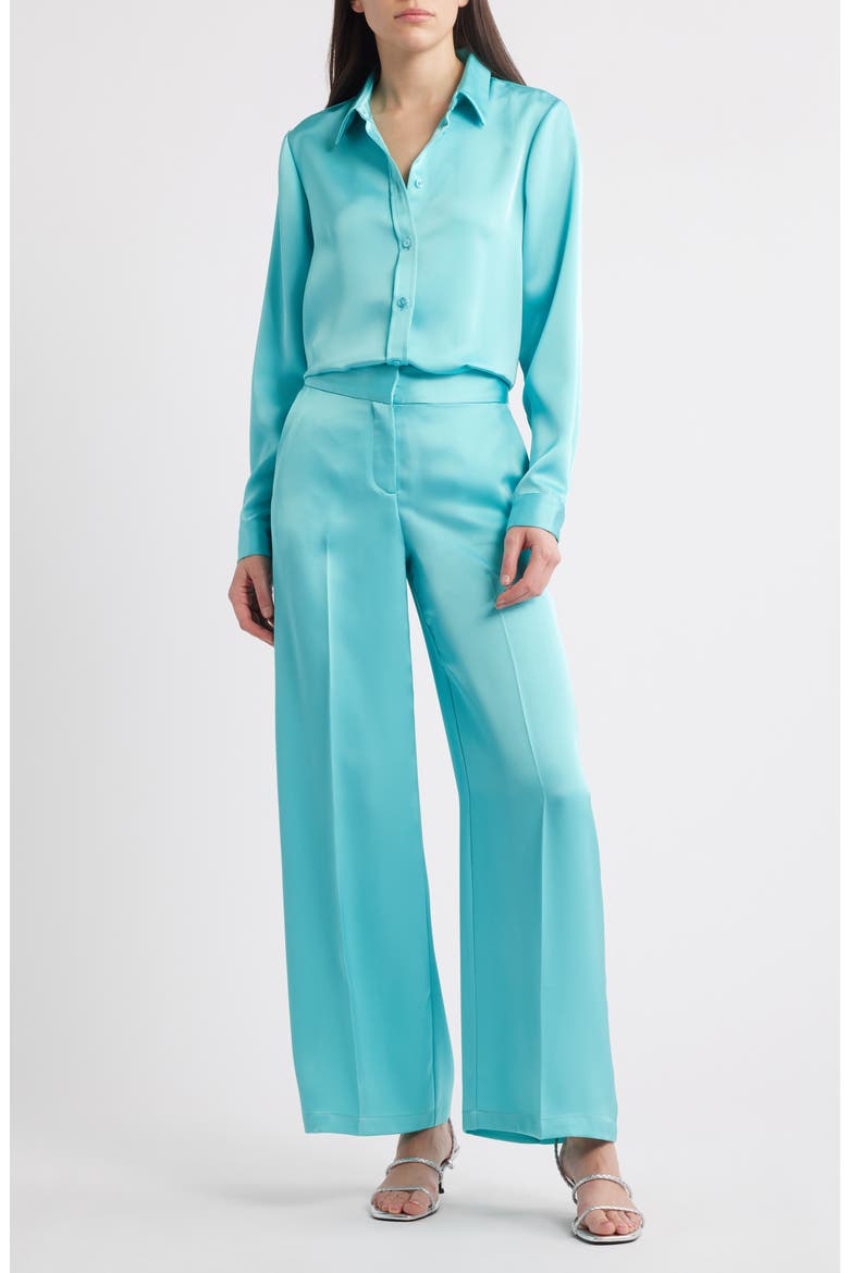 Wide Leg Satin Pants, Alternate, color, TURQUOISE