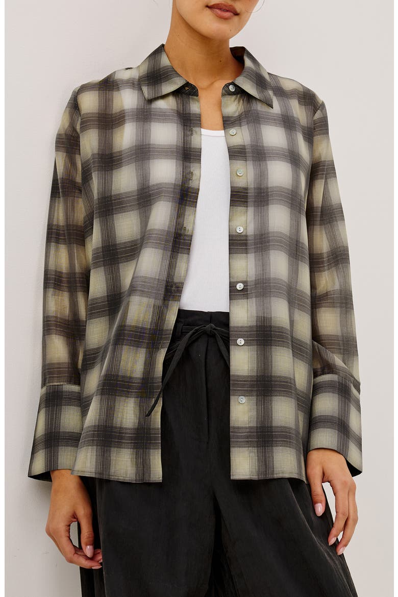 Bishop Plaid Button-Up Shirt, Main, color, ONYX TAUPE