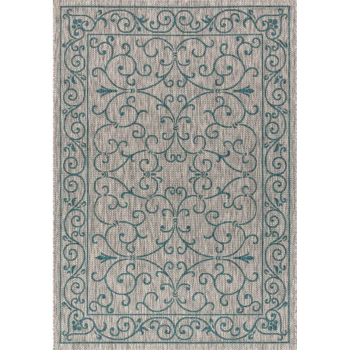 Jonathan Y Charleston Vintage Filigree Textured Weave Indoor/outdoor Area Rug In Gray/teal