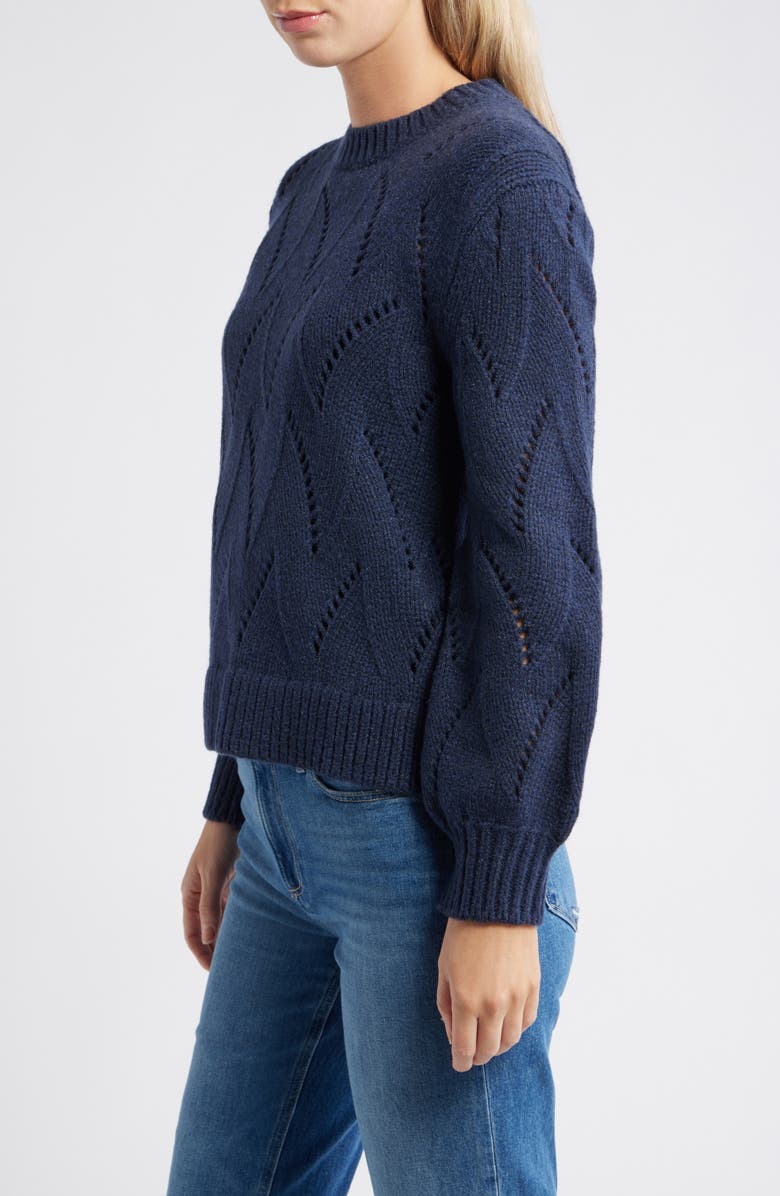 Caslon<sup>®</sup> Lofty Pointelle Stitch Crewneck Sweater, Alternate, color, Navy Still