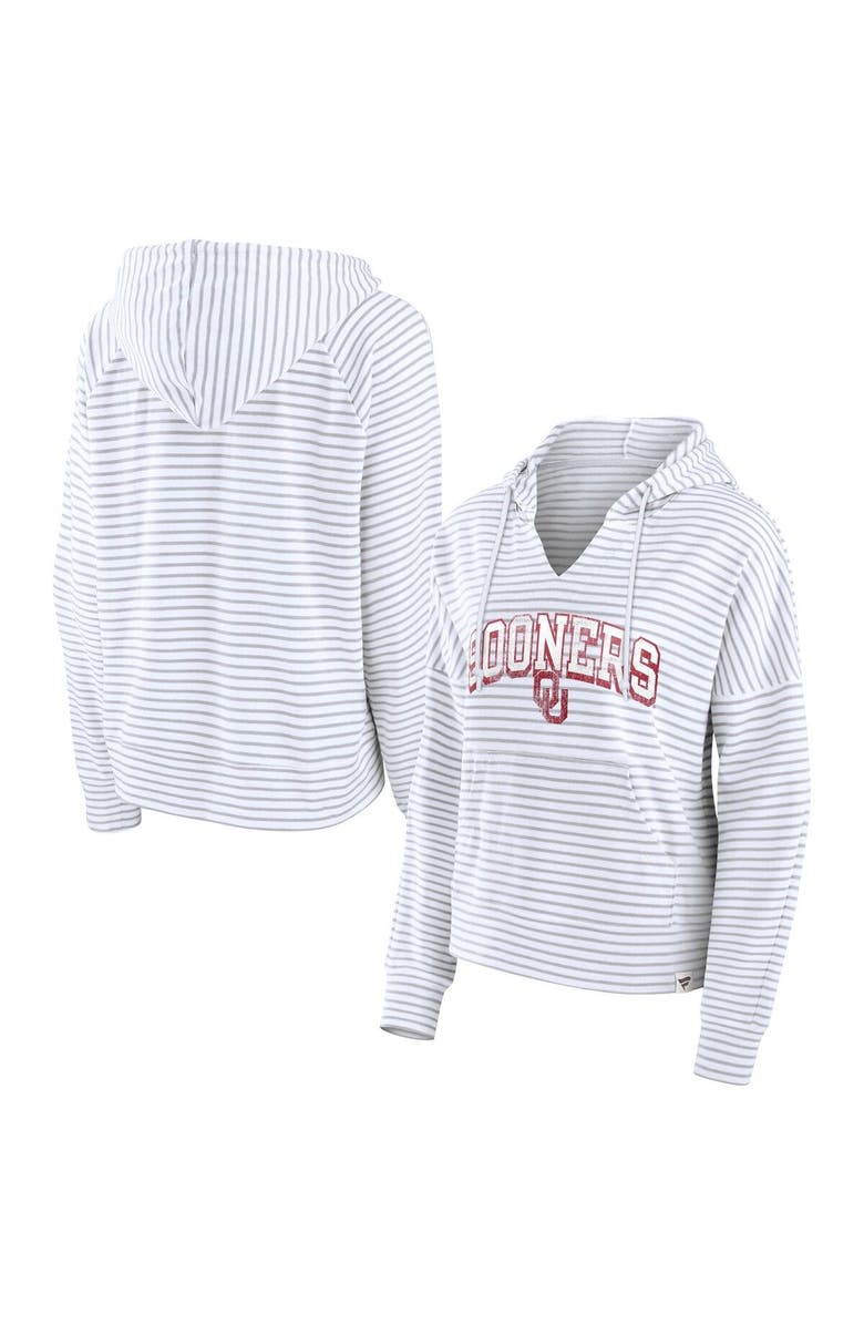 FANATICS Women's Fanatics Branded White Oklahoma Sooners Striped Notch Neck Pullover Hoodie, Main, color, White
