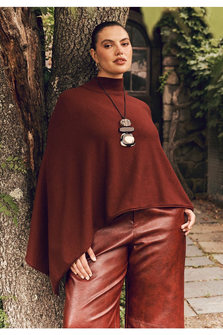 Asymmetric Turtleneck Cape (plus), Alternate, color, DARK CABERNET