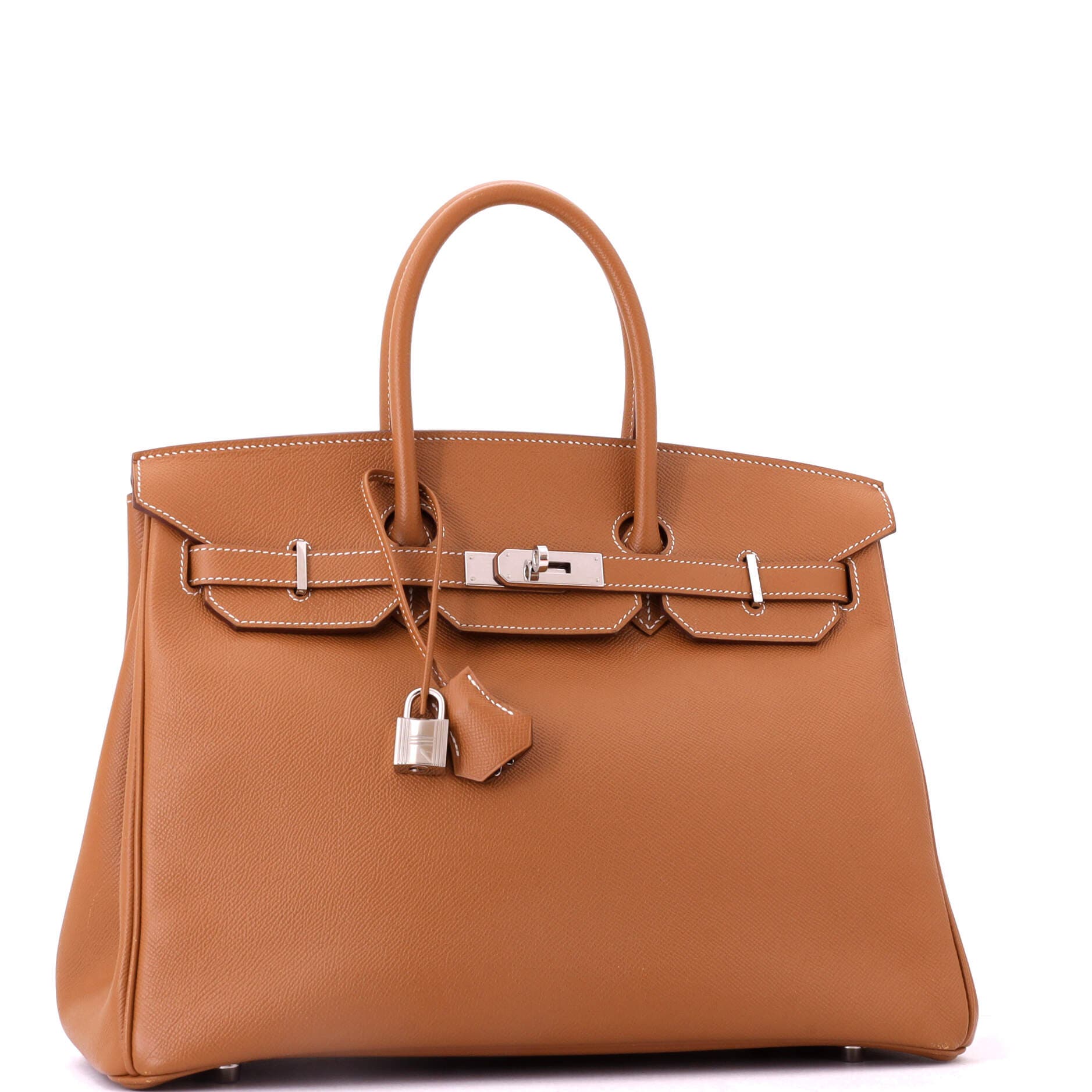 Pre-Owned Hermes Birkin Handbag Brown Epsom with Palladium Hardware 35, Alternate, color, Gold