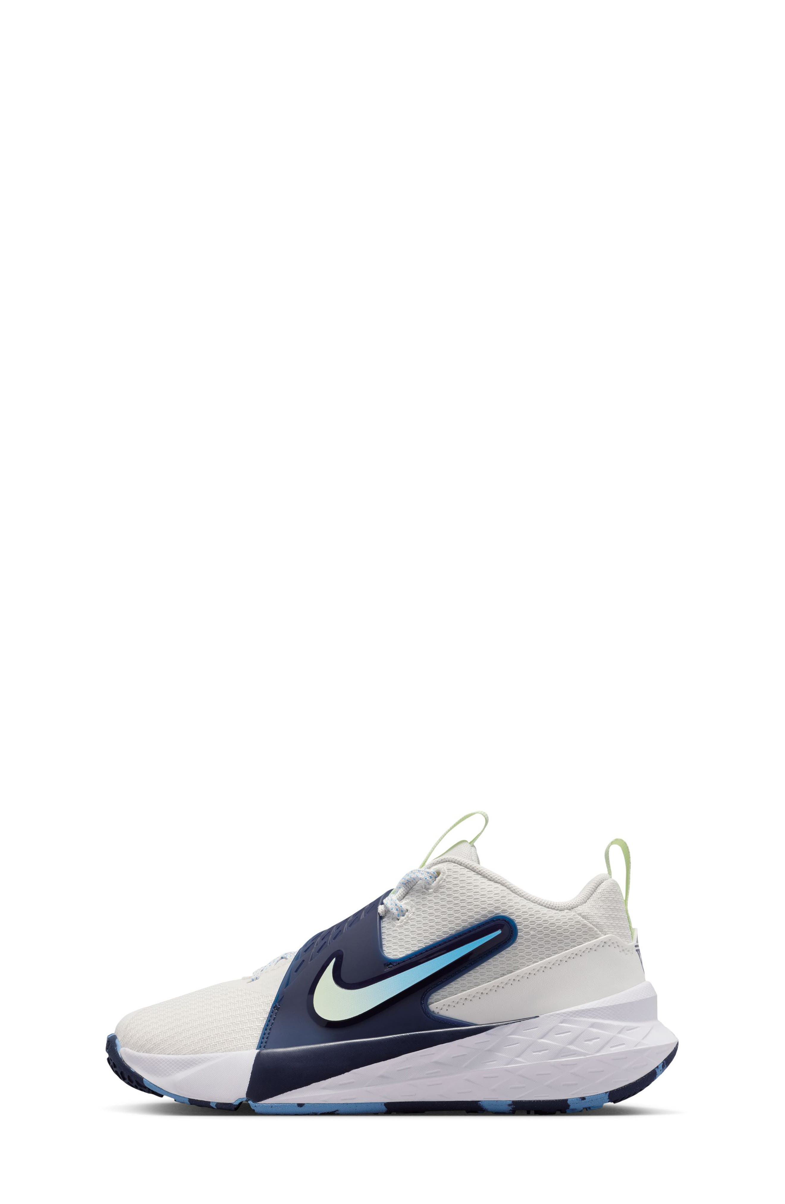 Nike Kids' Team Hustle D 12 Basketball Shoe, Alternate, color, White/ Volt Tint/ Navy