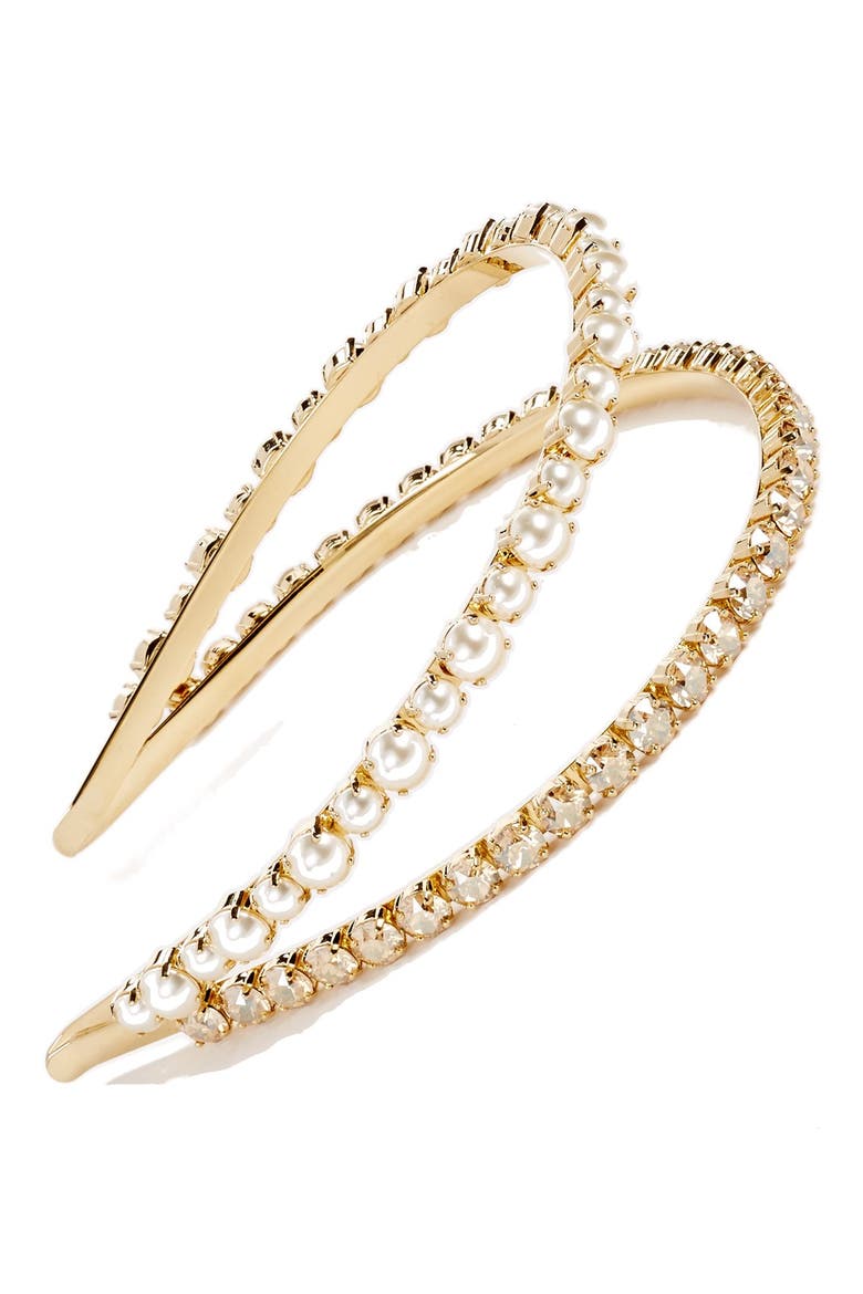 'Classic' Bead & Crystal Double Headband, Main, color, GOLD